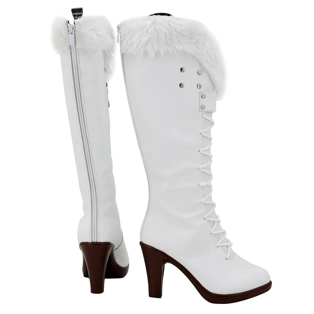 Nico Robin Cosplay Boots – White Leather Long Boots for Halloween & Parties