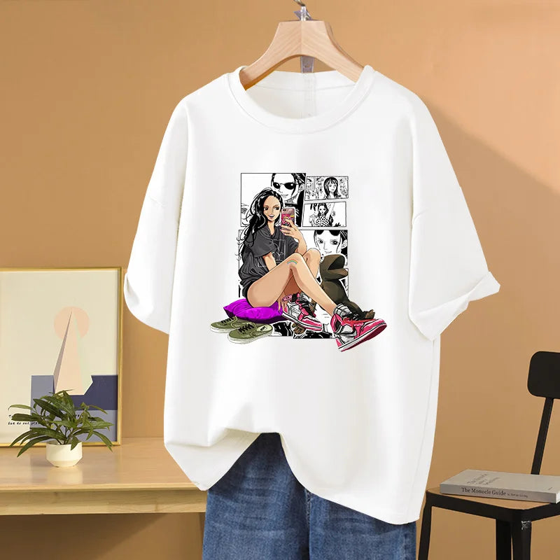 Anime ONE PIECE T-shirt Nico Robin Printed T-shirt Leisure Sports Street Men's and Women's T-shirt