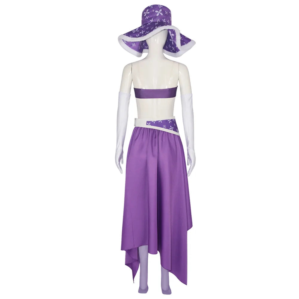 Robin Cosplay 15 Anniversary Purple Nico Robin Dress Cosplay Costume Halloween Christmas Fancy Dress 6PCS With A hat Accessories