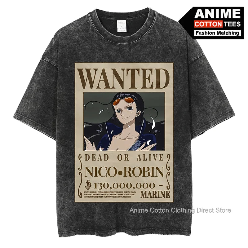 Anime Pirate King Nico Robin T Shirt y2k Harajuku Street Fashion Women's T-shirt Vintage Cotton Oversized Loose Casual Tees