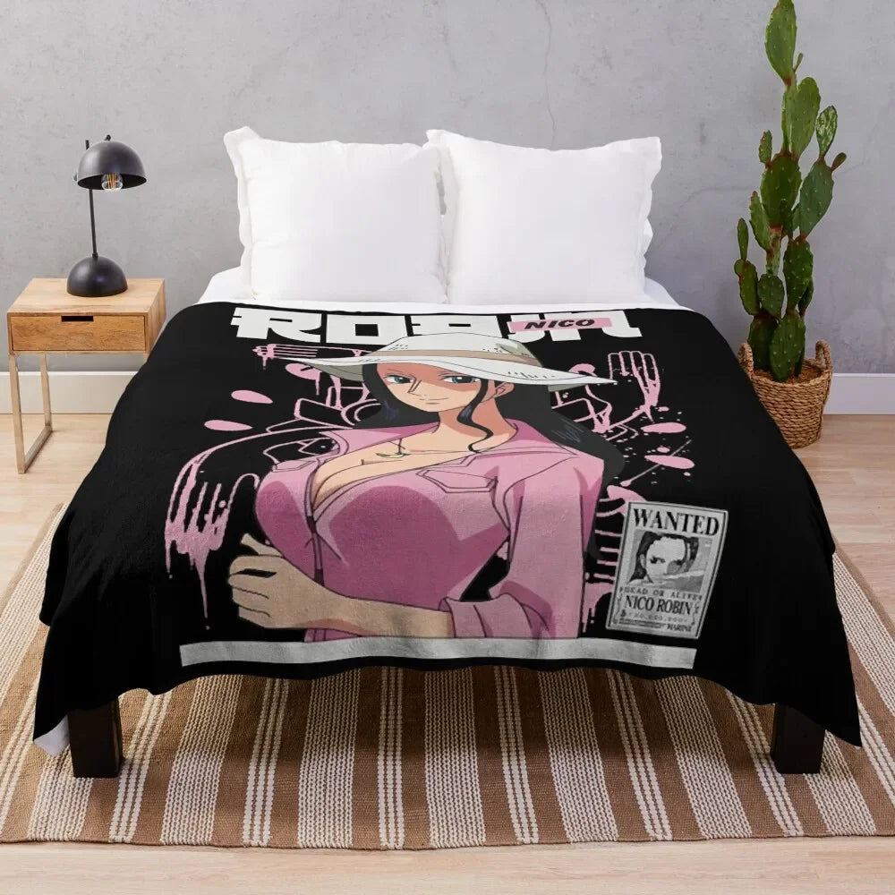 Nico Robin v1 - Tshirt Throw Blanket Retros Softest Soft Plush Plaid anime Blankets