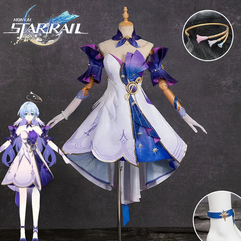 Honkai Star Rail Robin Cosplay Costume Dress Wig Uniform Wings Headwear Earrings Singer Halloween Party Props for Women Anime