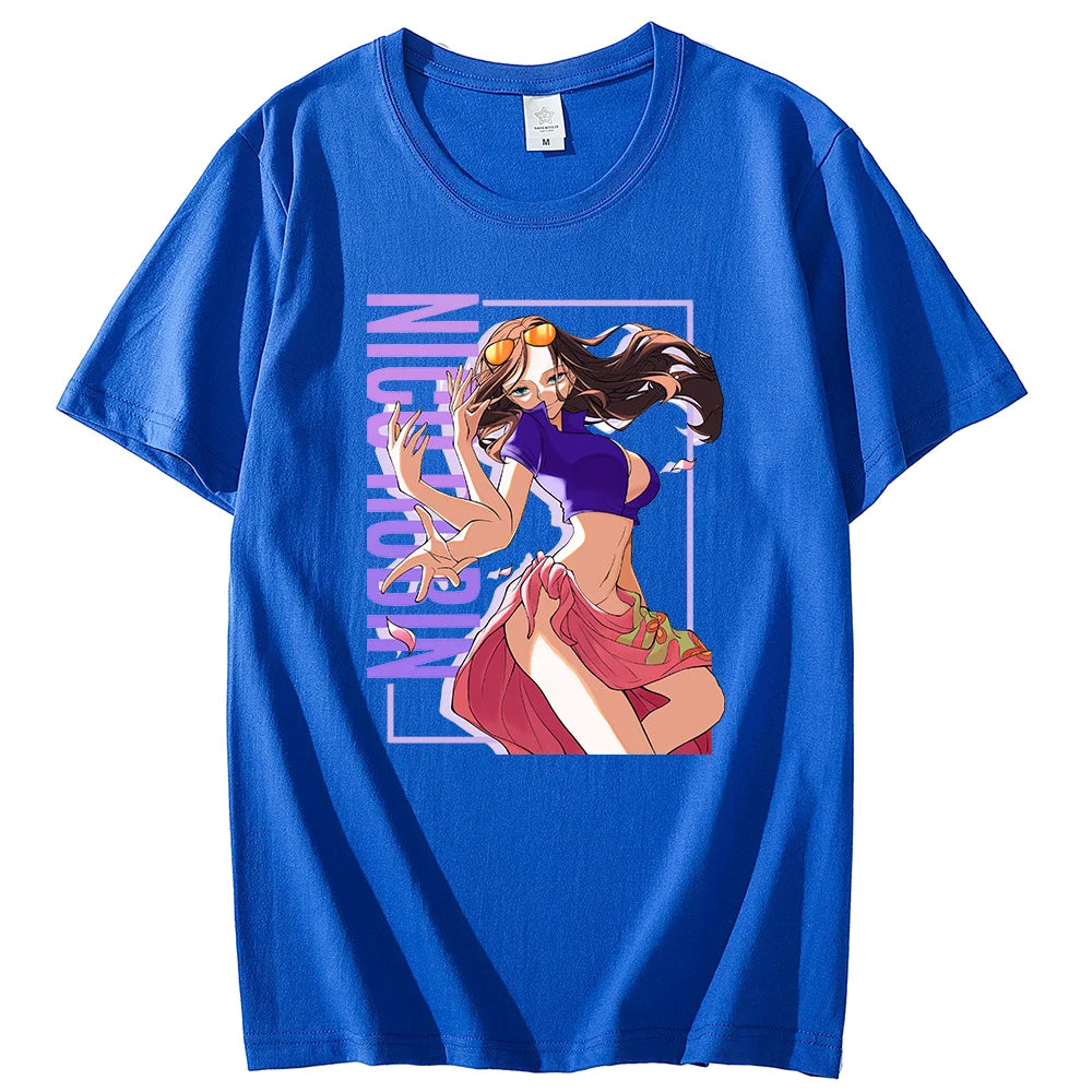 Anime ONE PIECE T-shirt Nico Robin Printed T-shirt Leisure Sports Street Men's and Women's T-shirt