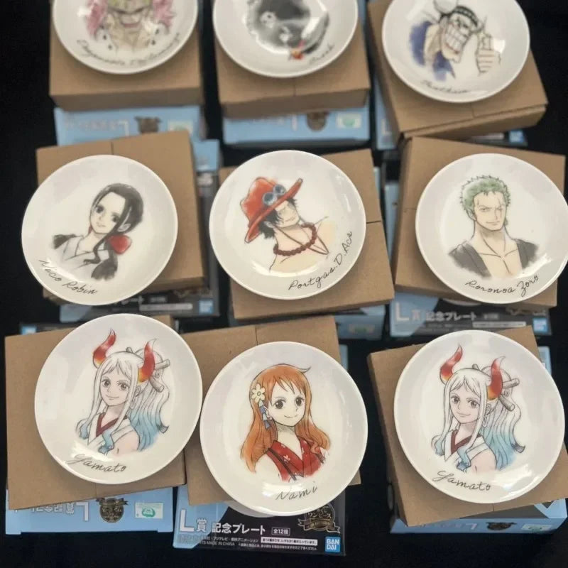 Bandai One Piece Monkey D. Luffy Nico·Robin Ichiban KUJI Anime Figure Ceramic Plate Sauce Dish Tableware Creative Cute Cartoon