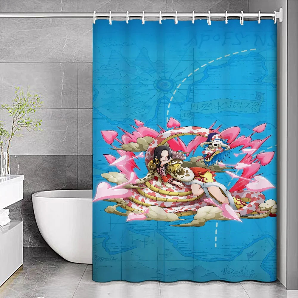 Anime Girl Nico Robin ONE-PIECE Dolphin Shower Curtain Pink Polyester Fabric Boys Cartoon Theme Bathroom Decor Set with 12 Hooks