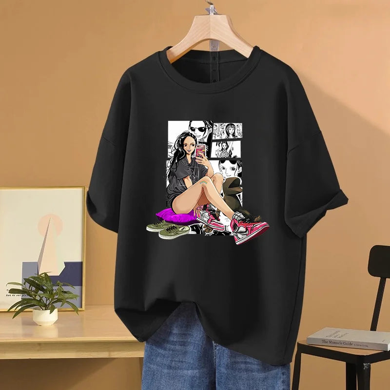 Anime ONE PIECE T-shirt Nico Robin Printed T-shirt Leisure Sports Street Men's and Women's T-shirt