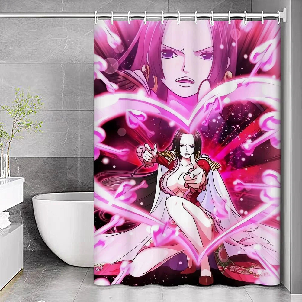 Anime Girl Nico Robin ONE-PIECE Dolphin Shower Curtain Pink Polyester Fabric Boys Cartoon Theme Bathroom Decor Set with 12 Hooks