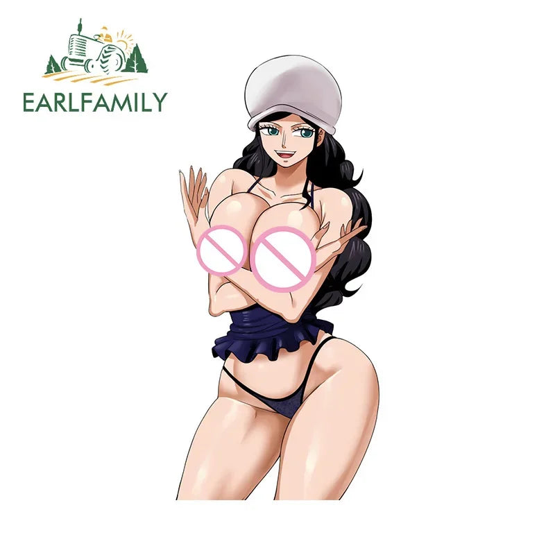 EARLFAMILY 13cm x 6.9cm Nico Robin Big Ass Car Stickers NSFW Ahegao Bikini Beach Ecchi Accessories Hentai Butt Pretty Decal