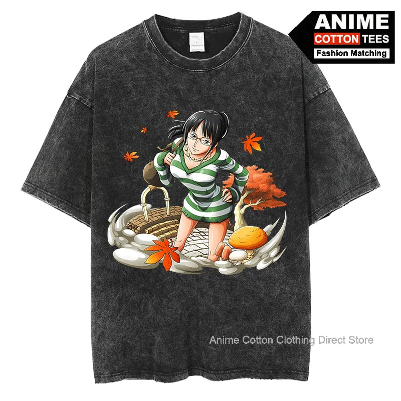 Anime Pirate King Nico Robin T Shirt y2k Harajuku Street Fashion Women's T-shirt Vintage Cotton Oversized Loose Casual Tees