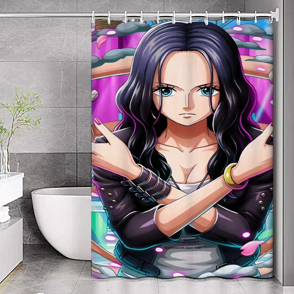 Anime Girl Nico Robin ONE-PIECE Dolphin Shower Curtain Pink Polyester Fabric Boys Cartoon Theme Bathroom Decor Set with 12 Hooks