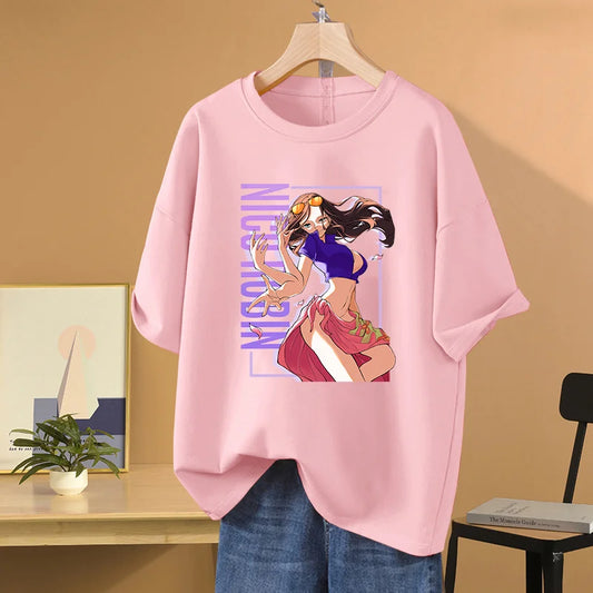 Anime ONE PIECE T-shirt Nico Robin Printed T-shirt Leisure Sports Street Men's and Women's T-shirt