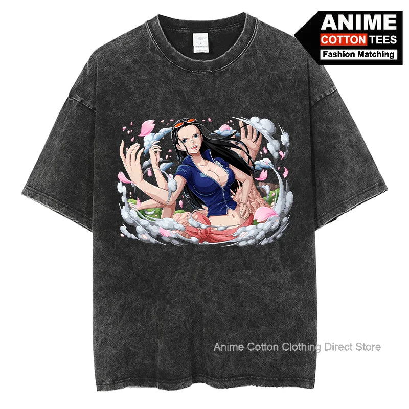 Anime Pirate King Nico Robin T Shirt y2k Harajuku Street Fashion Women's T-shirt Vintage Cotton Oversized Loose Casual Tees