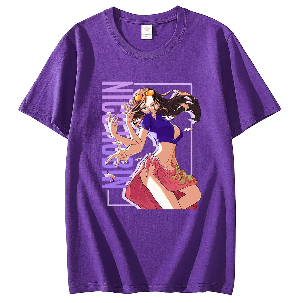 Anime ONE PIECE T-shirt Nico Robin Printed T-shirt Leisure Sports Street Men's and Women's T-shirt