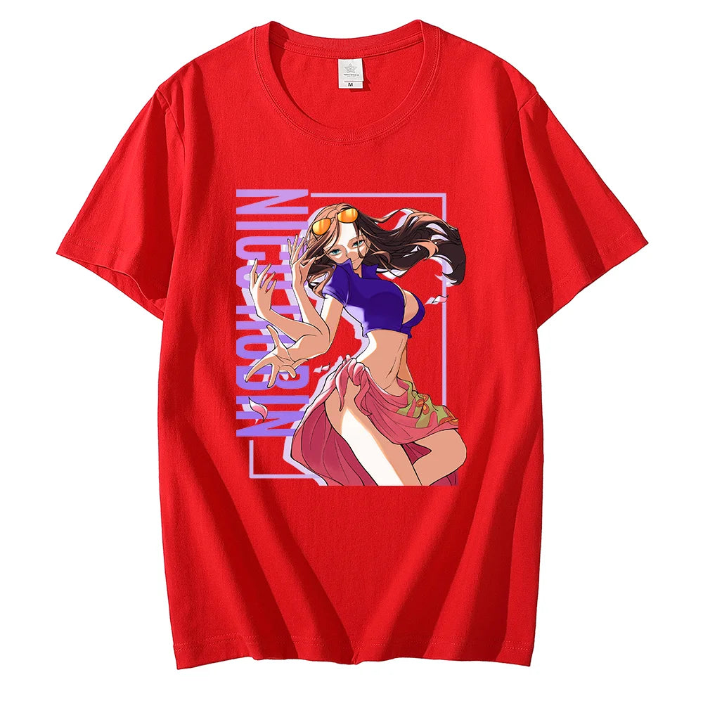 Anime ONE PIECE T-shirt Nico Robin Printed T-shirt Leisure Sports Street Men's and Women's T-shirt