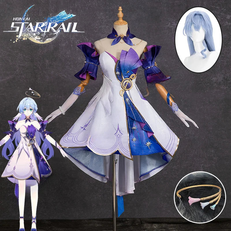 Honkai Star Rail Robin Cosplay Costume Dress Wig Uniform Wings Headwear Earrings Singer Halloween Party Props for Women Anime