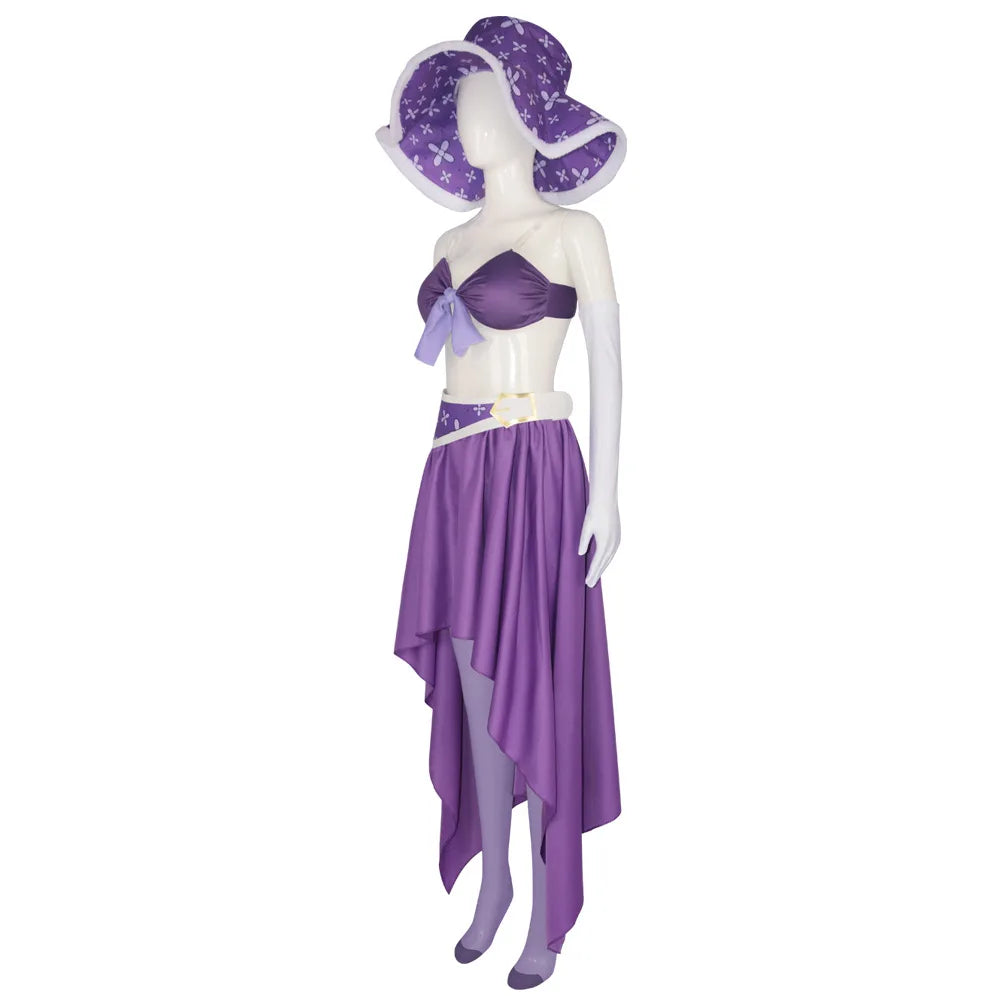 Robin Cosplay 15 Anniversary Purple Nico Robin Dress Cosplay Costume Halloween Christmas Fancy Dress 6PCS With A hat Accessories