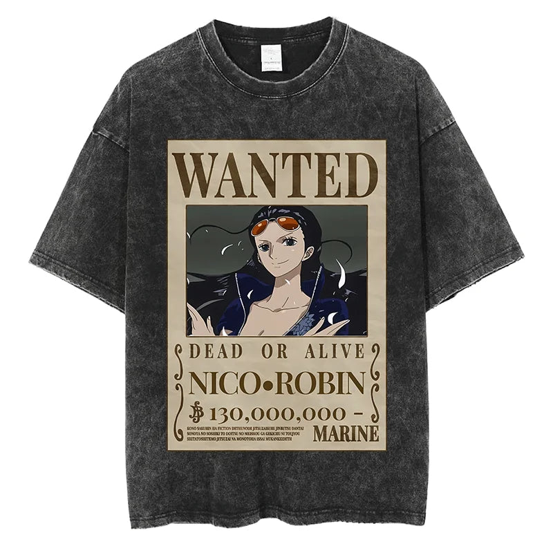 Anime Pirate King Nico Robin T Shirt y2k Harajuku Street Fashion Women's T-shirt Vintage Cotton Oversized Loose Casual Tees