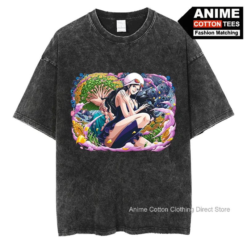 Anime Pirate King Nico Robin T Shirt y2k Harajuku Street Fashion Women's T-shirt Vintage Cotton Oversized Loose Casual Tees