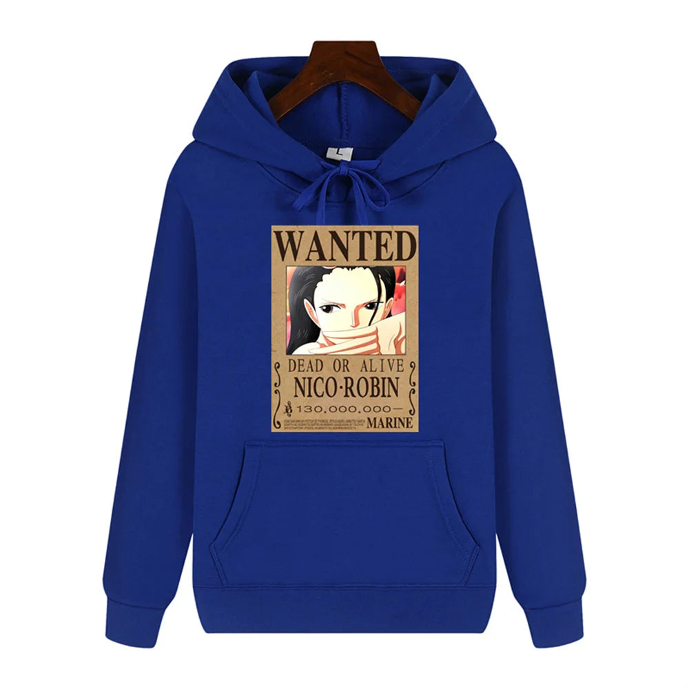 One Piece Nico Robin Wanted Print Autumn/Winter Comfort Thickened men's high quality casual fashion warm street hoodie