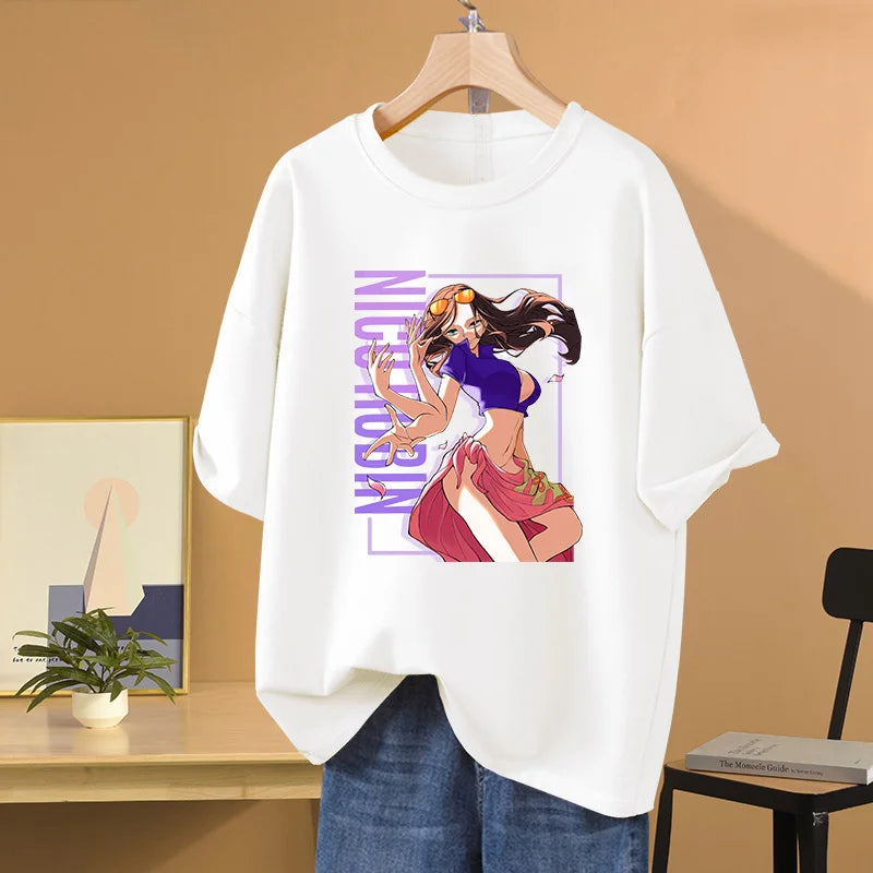 Anime ONE PIECE T-shirt Nico Robin Printed T-shirt Leisure Sports Street Men's and Women's T-shirt