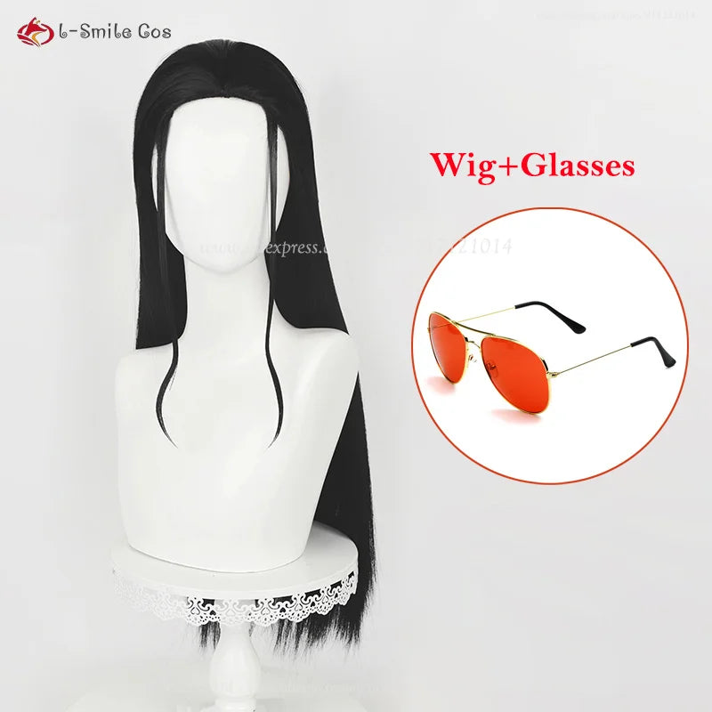 65cm Long Nico Robin Cosplay Black Wig Miss Allsunday Wig Nico Wigs Glasses Heat Resistant Hair Women Party Anime Wigs + Wig Cap