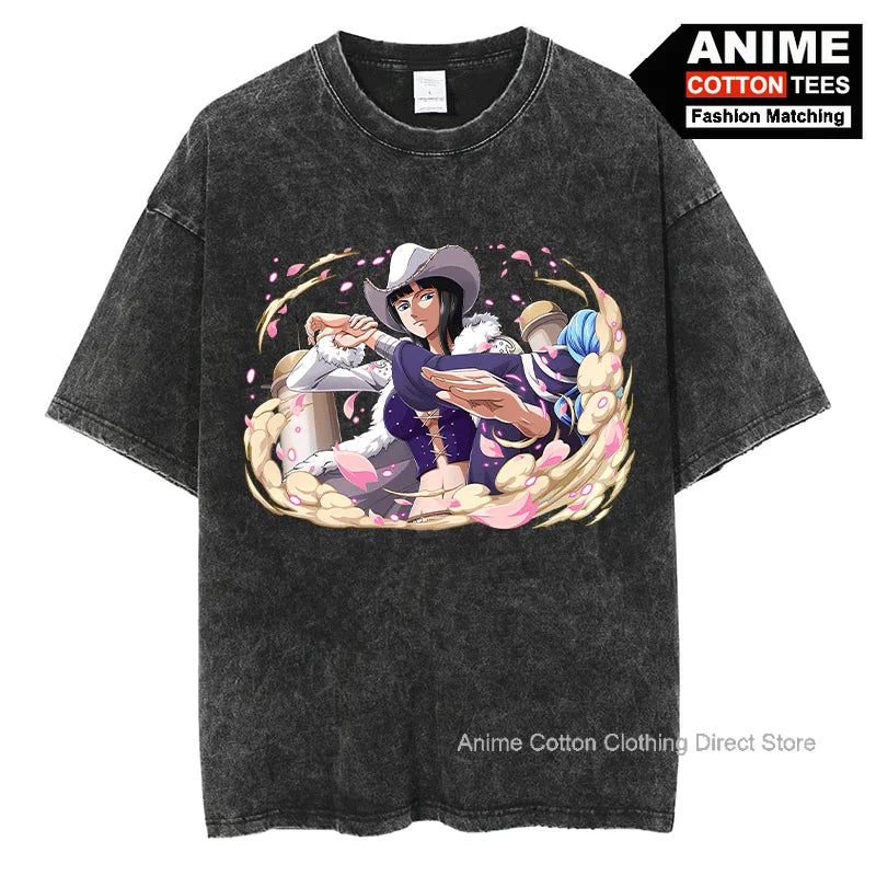 Anime Pirate King Nico Robin T Shirt y2k Harajuku Street Fashion Women's T-shirt Vintage Cotton Oversized Loose Casual Tees