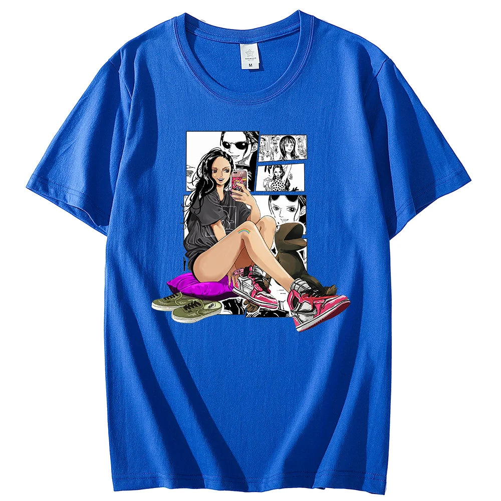 Anime ONE PIECE T-shirt Nico Robin Printed T-shirt Leisure Sports Street Men's and Women's T-shirt