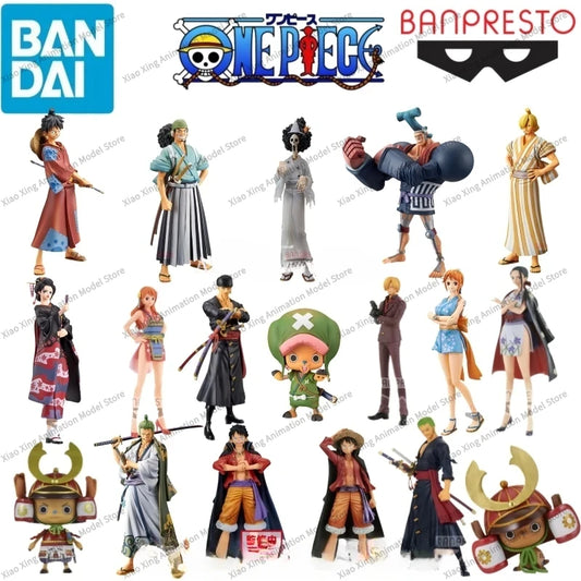 Bandai Banpresto Original One Piece DXF Wano Country Luffy Chopper Zoro Sanji Nami Robin Usopp Anime Figures Toys for Kids Gift