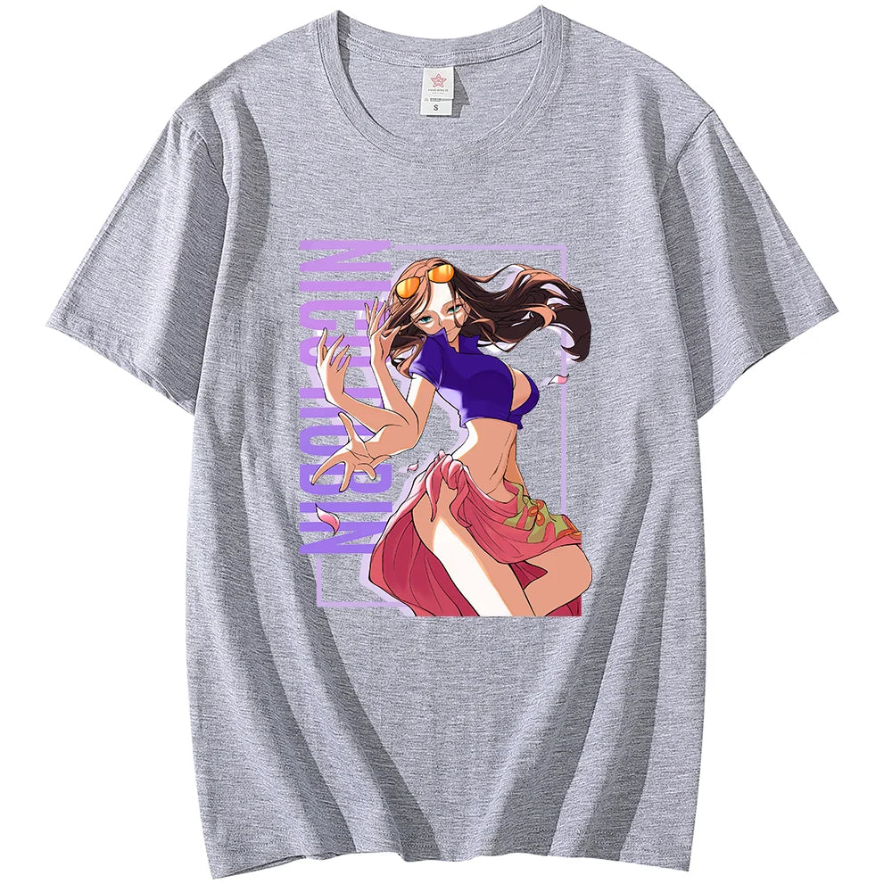 Anime ONE PIECE T-shirt Nico Robin Printed T-shirt Leisure Sports Street Men's and Women's T-shirt