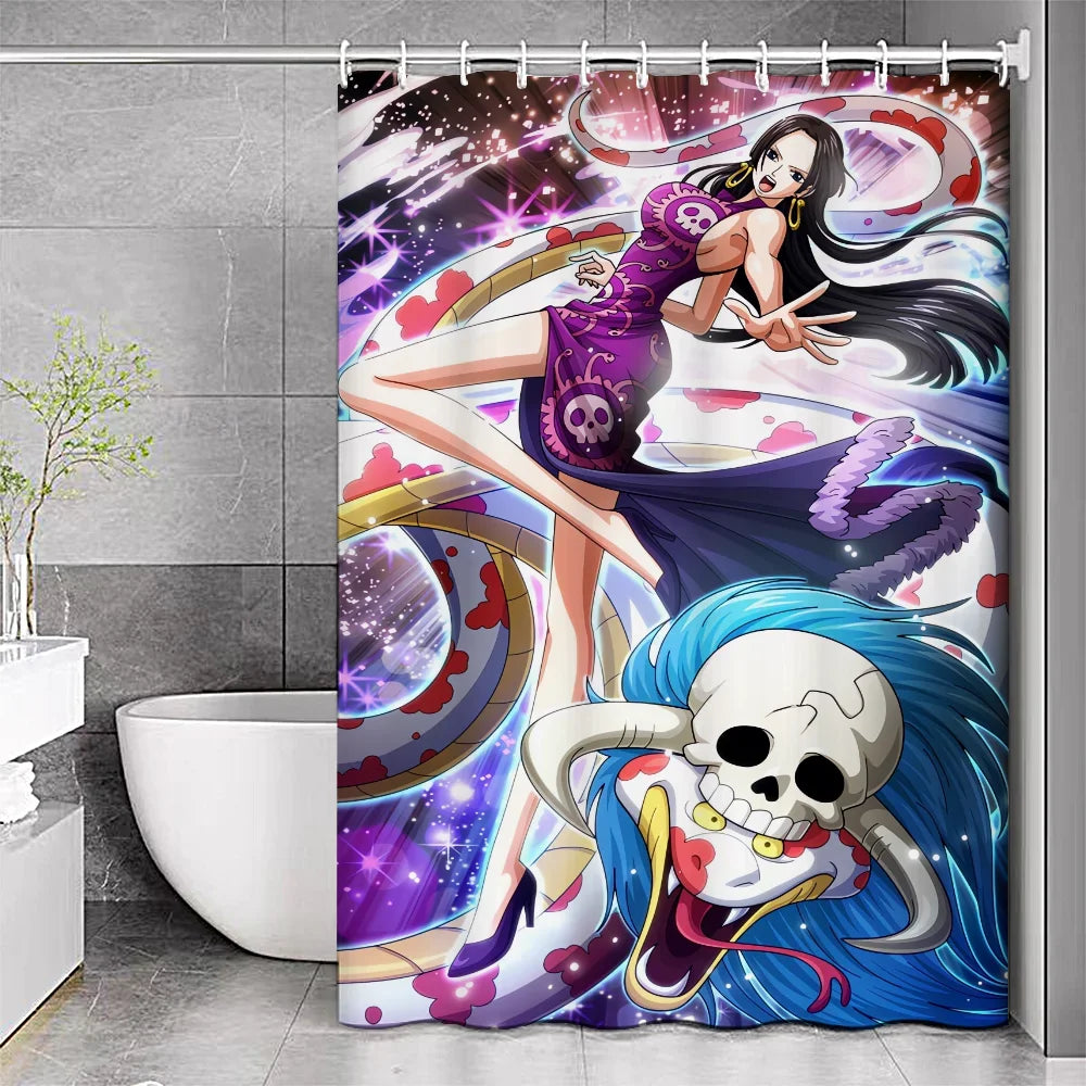 Anime Girl Nico Robin ONE-PIECE Dolphin Shower Curtain Pink Polyester Fabric Boys Cartoon Theme Bathroom Decor Set with 12 Hooks