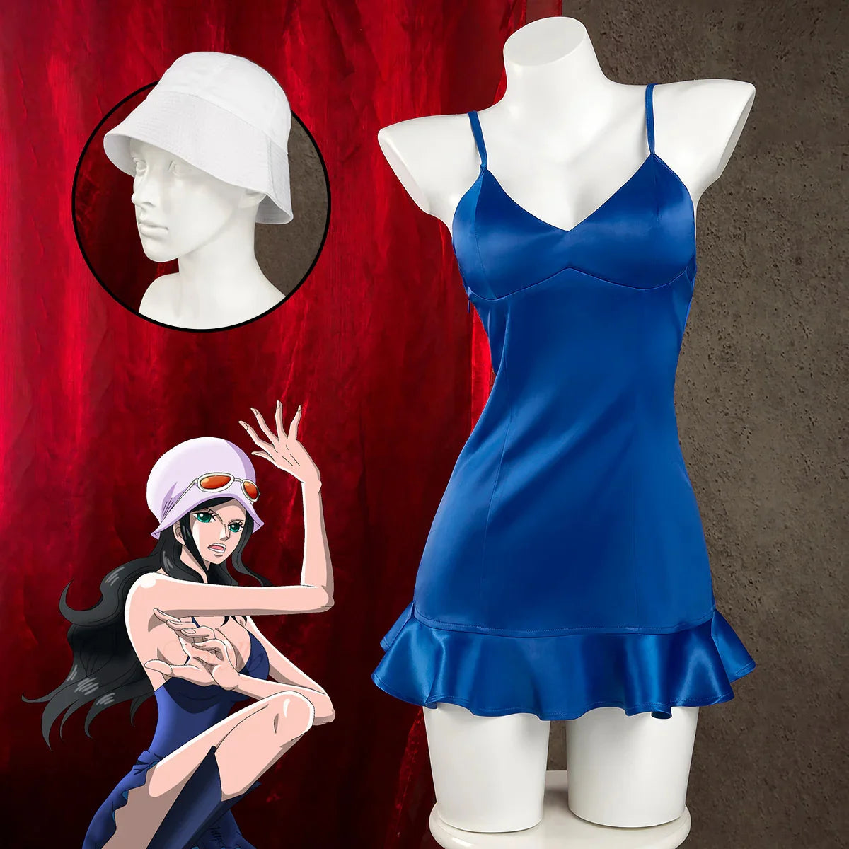 Anime Nico Robin Cosplay Costume Miss Allsunday Sexy Woman Blue Sling Dress Dressrosa Arc Pirate Hunter For Halloween Party