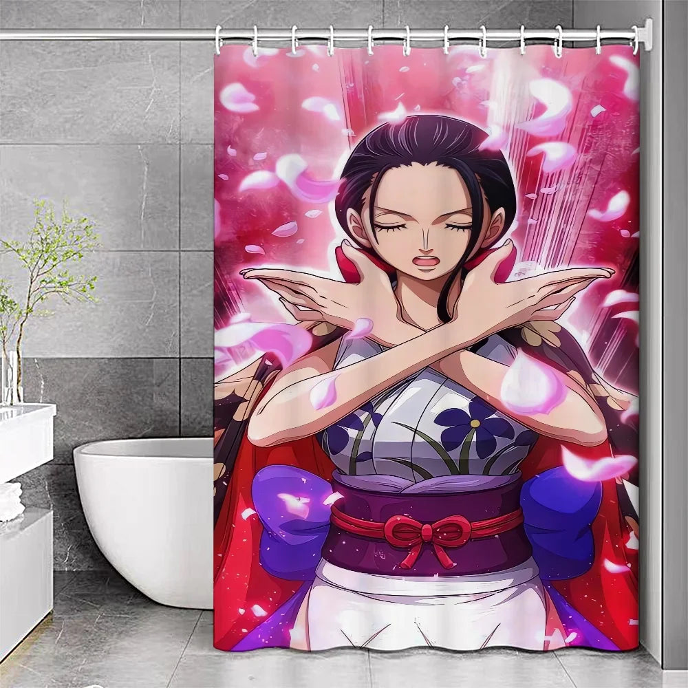 Anime Girl Nico Robin ONE-PIECE Dolphin Shower Curtain Pink Polyester Fabric Boys Cartoon Theme Bathroom Decor Set with 12 Hooks